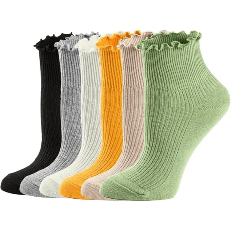 6 Pack Ruffle Cotton Knitted Socks – Soft and Stylish