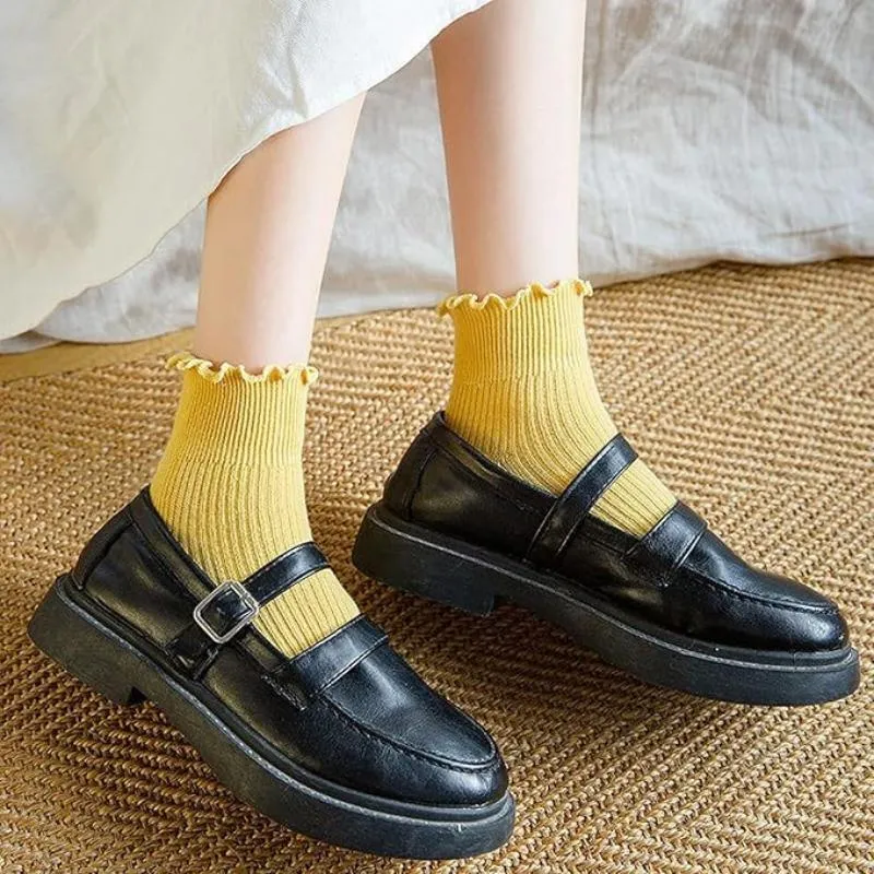 6 Pack Ruffle Cotton Knitted Socks – Soft and Stylish