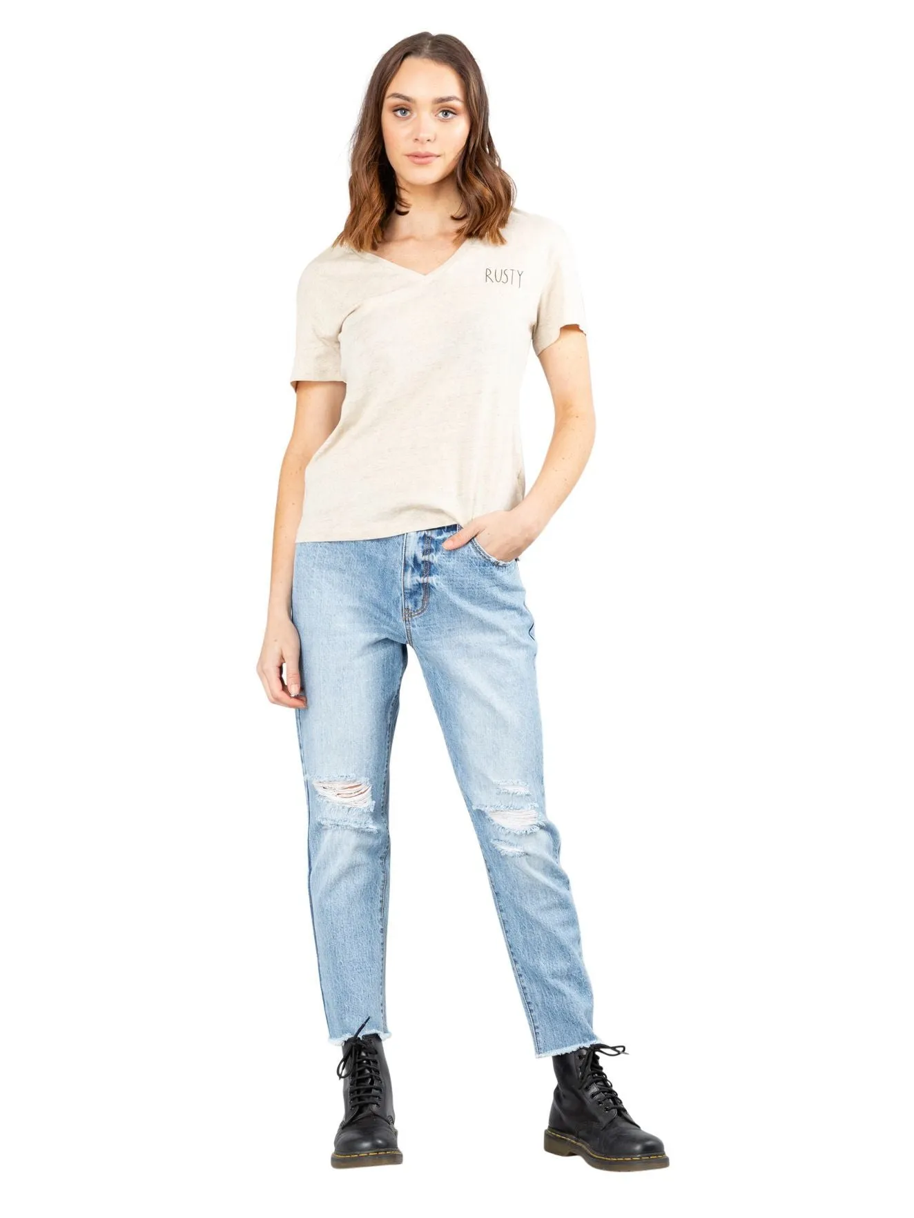 Abbie Vee Neck Short Sleeve Tee - Light Fennel