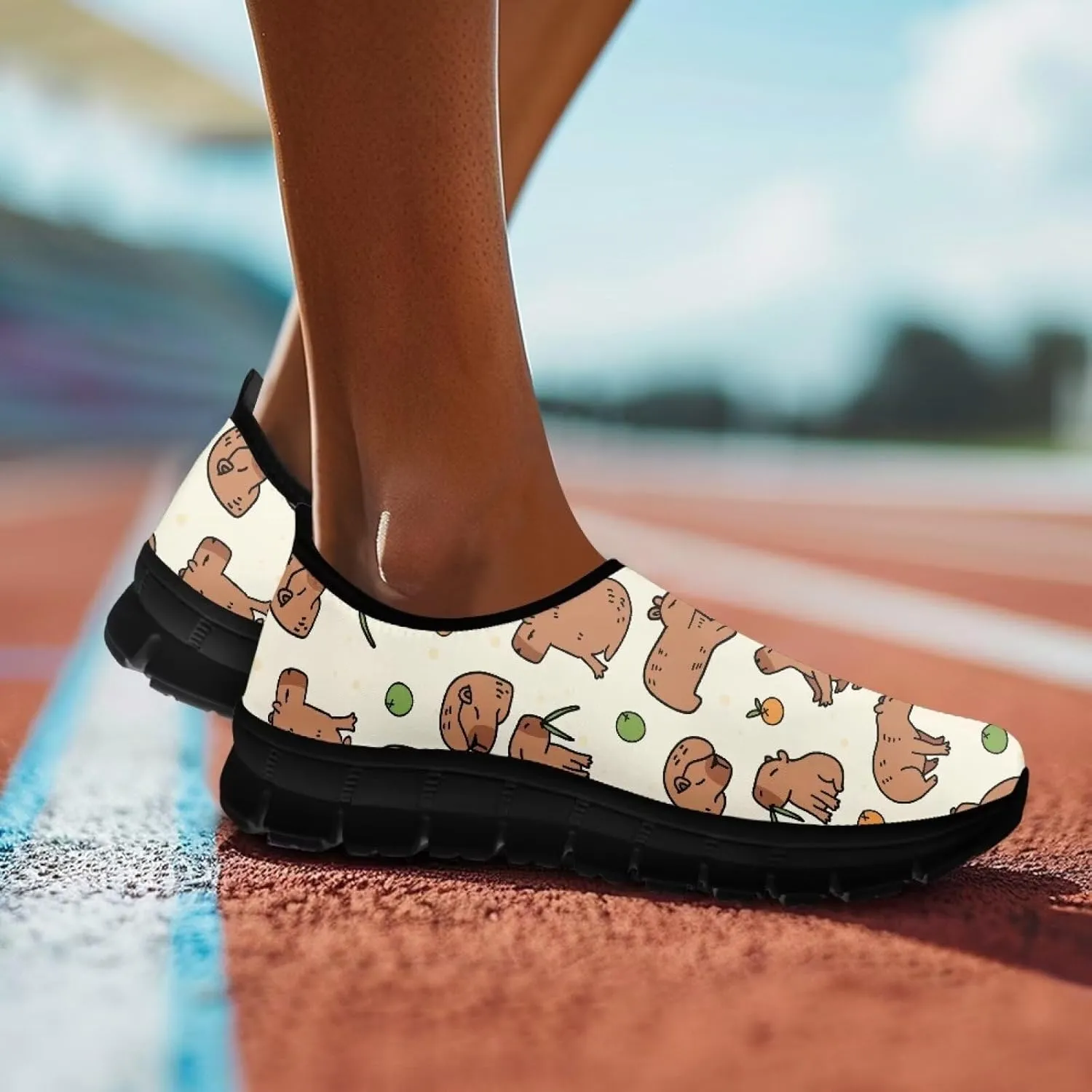 Art Pattern Walking Shoes for Women Slip On Casual Mesh Loafers Lightweight Comfort Ladies Fashion Sneaker for Outdoors Black US Size 5.5-11.5