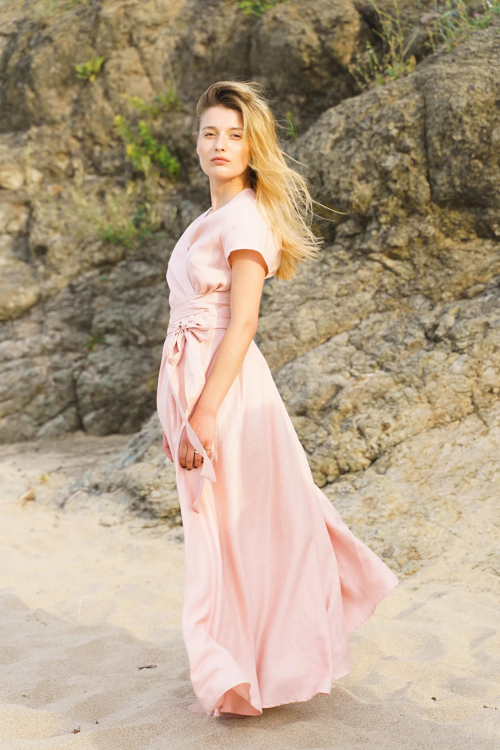 Ash Rose Linen Wrap Dress