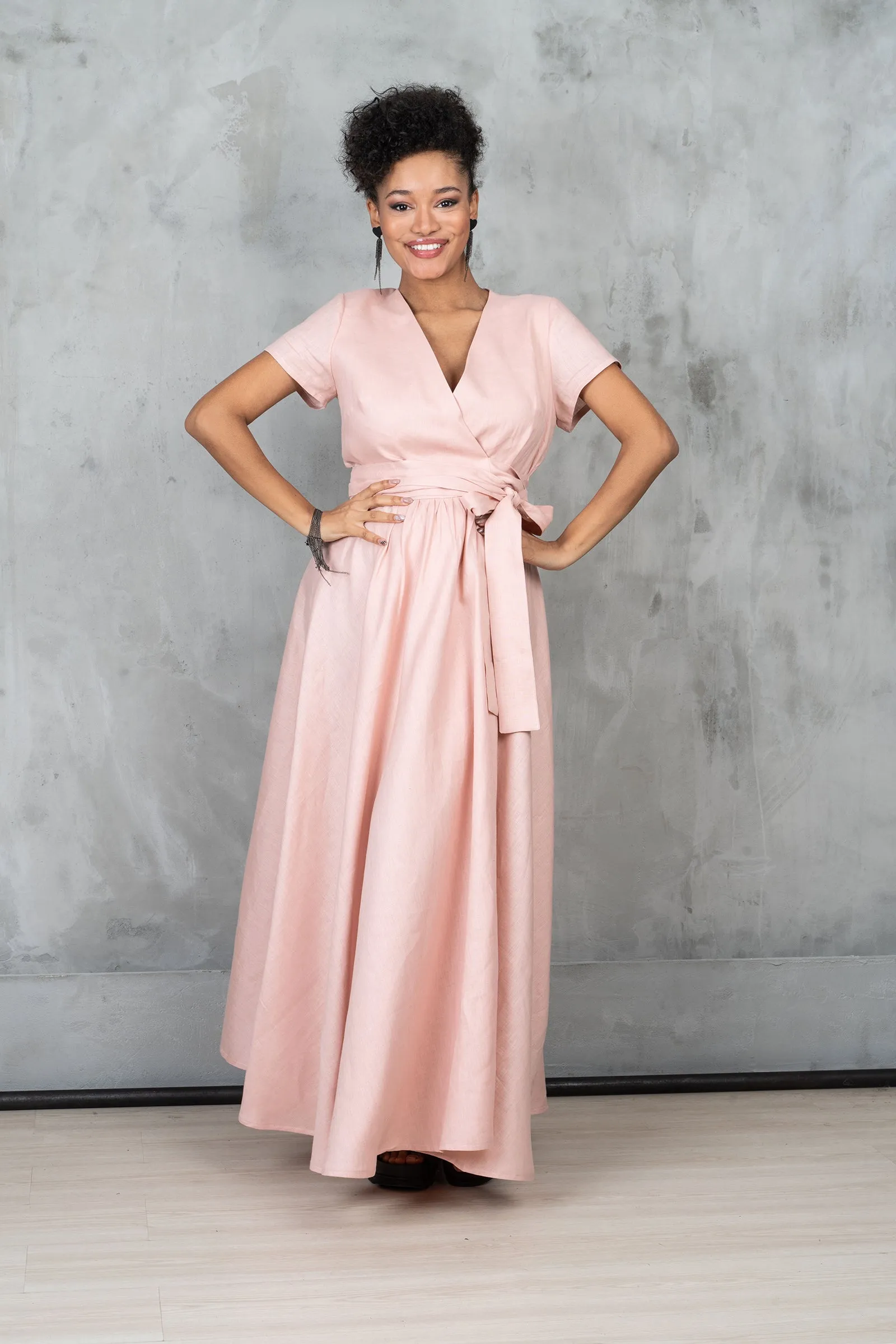 Ash Rose Linen Wrap Dress