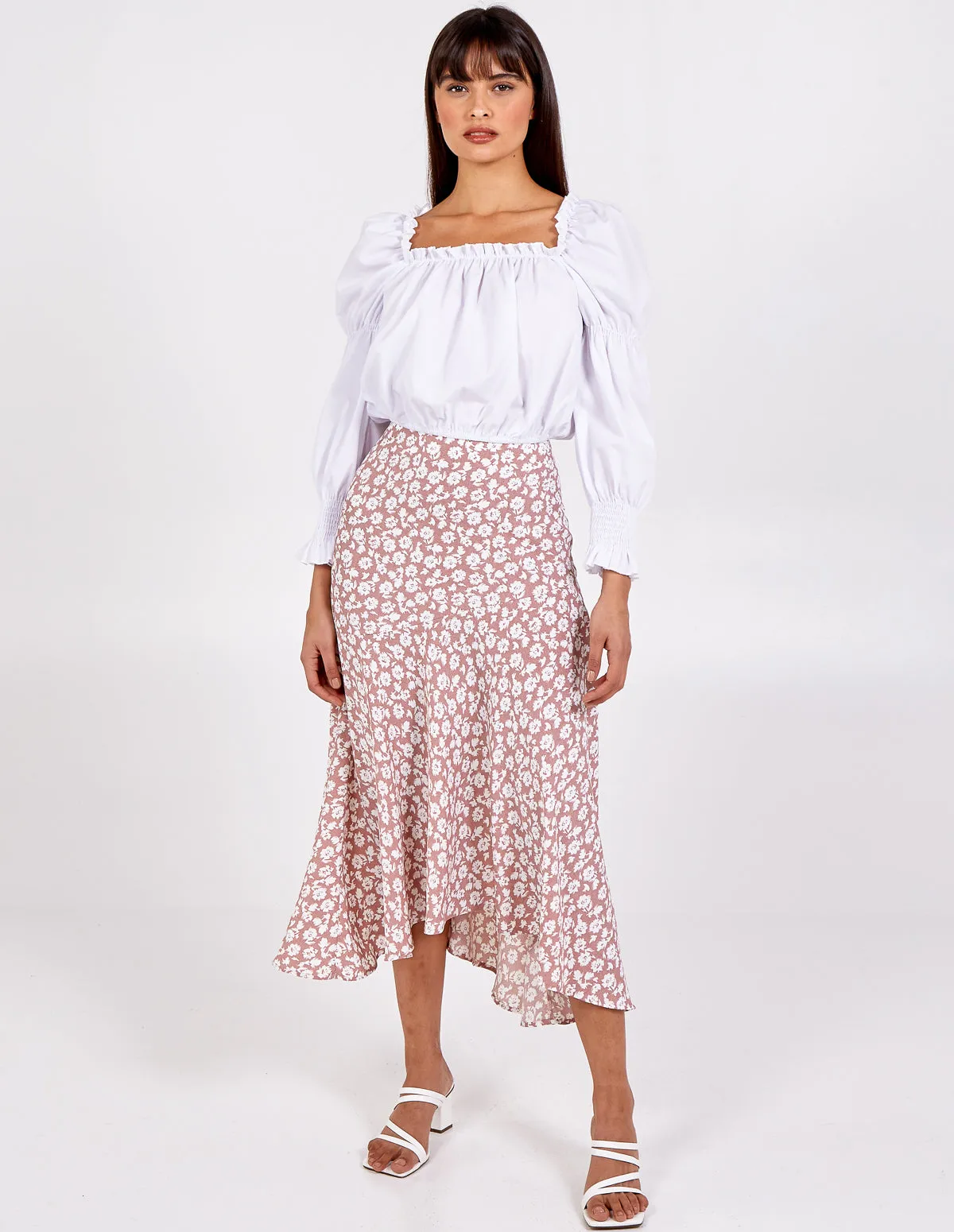 Asymmetric Seam Midi Skirt