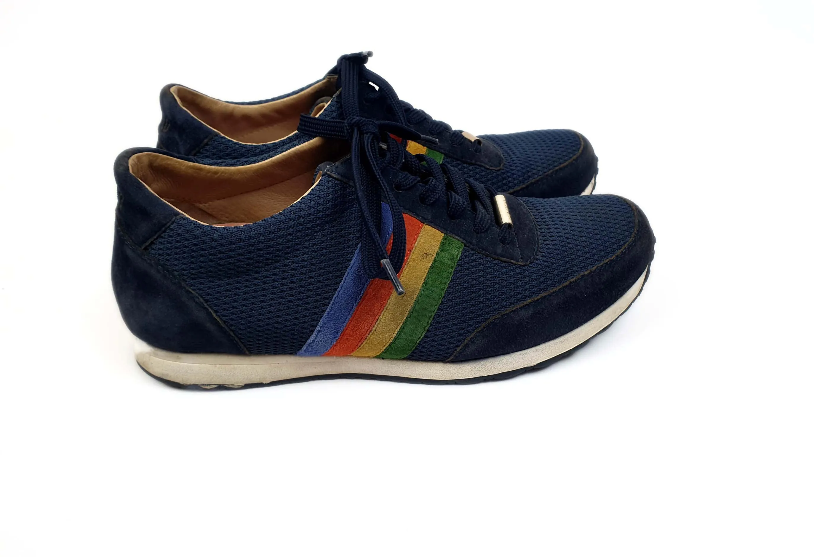 Bared navy runners with rainbow side detail size 39