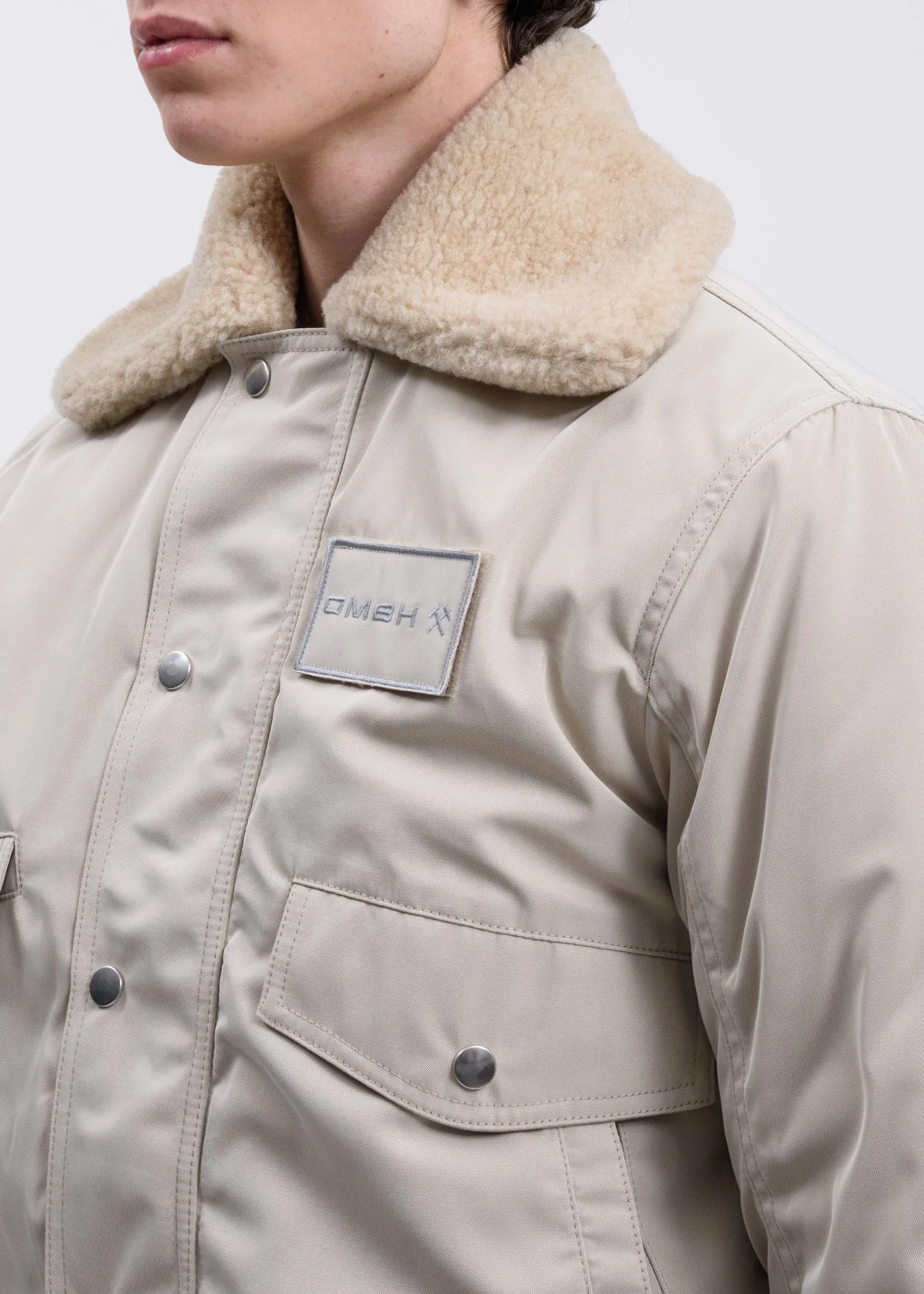 Beige Satin Pilot Jacket w/ Wool Collar