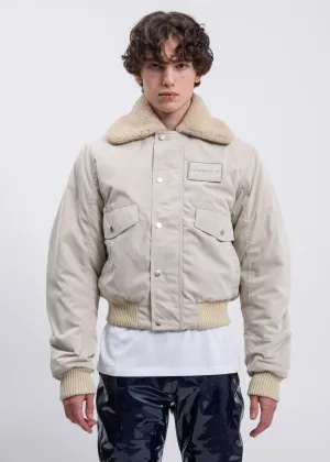 Beige Satin Pilot Jacket w/ Wool Collar