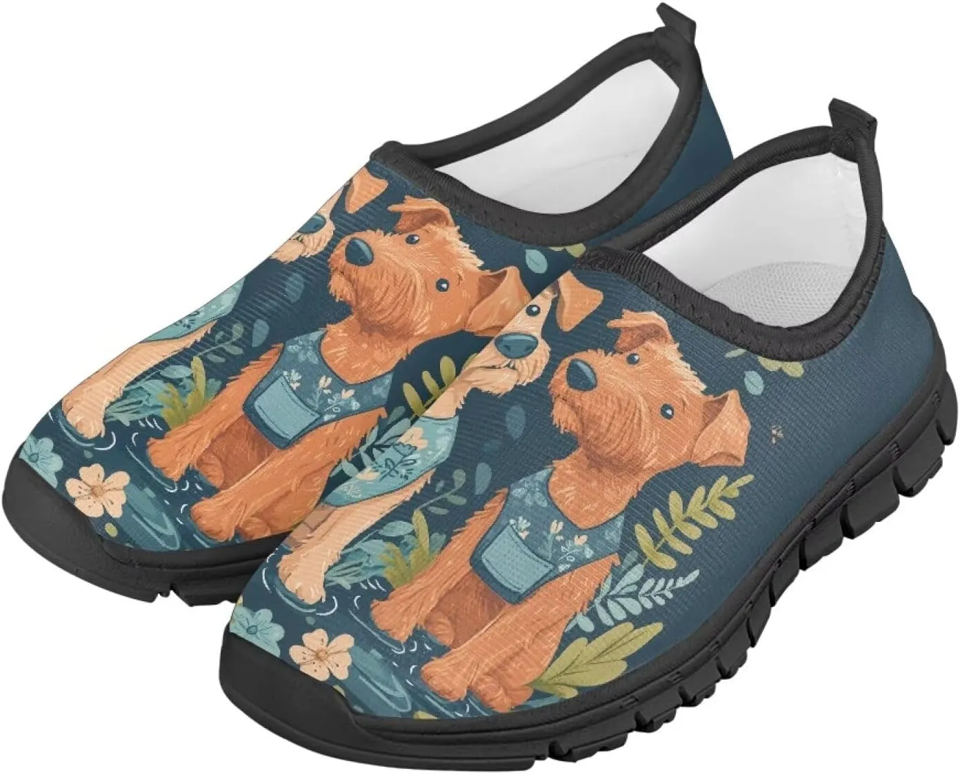 Big Kids Art Pattern Cute Casual Loafers Slip On Mesh Walking Shoes Comfortable Lightweight Kids Outdoor Travel Shoes for Boy Girl US Size 11-15