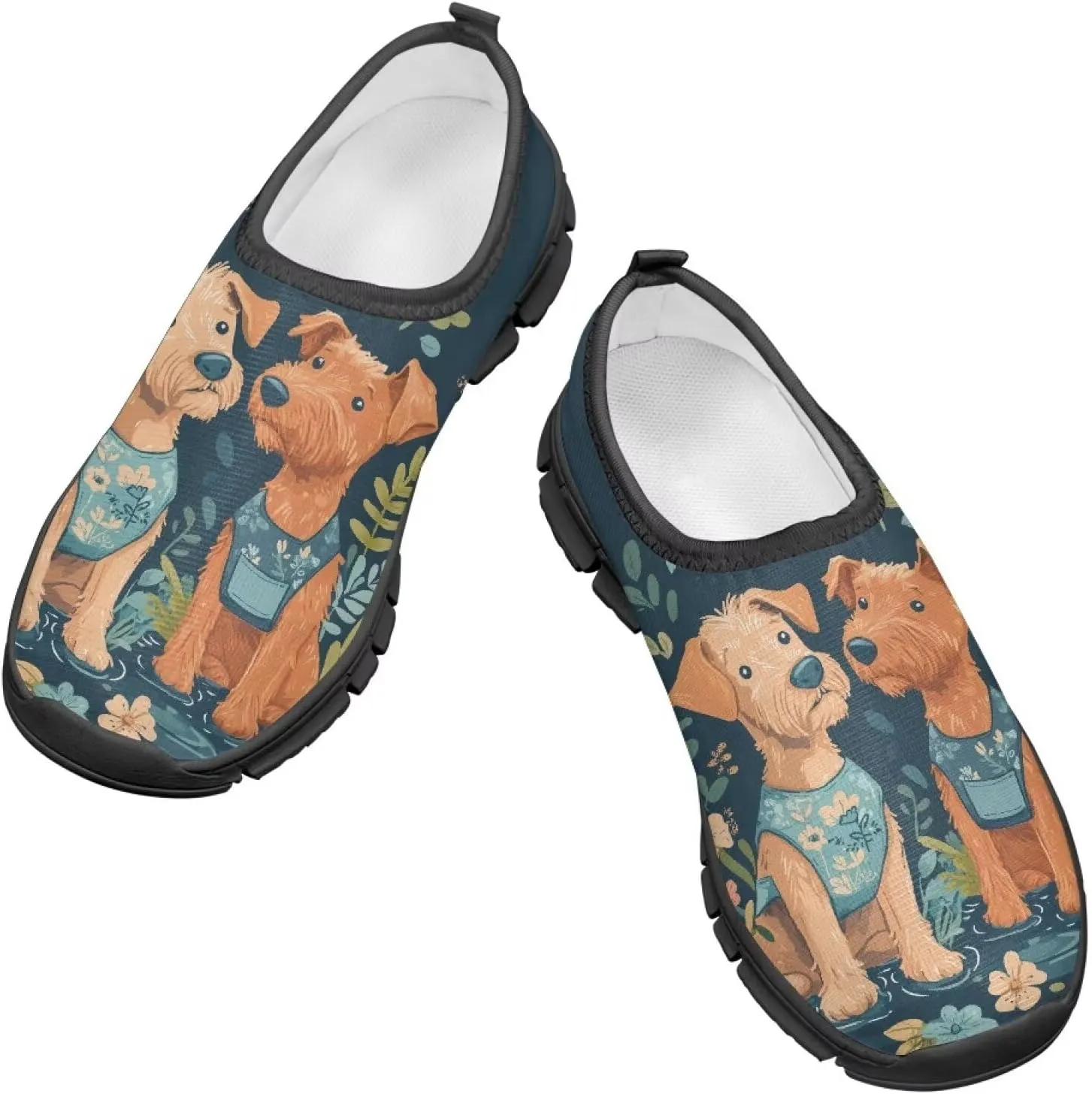 Big Kids Art Pattern Cute Casual Loafers Slip On Mesh Walking Shoes Comfortable Lightweight Kids Outdoor Travel Shoes for Boy Girl US Size 11-15