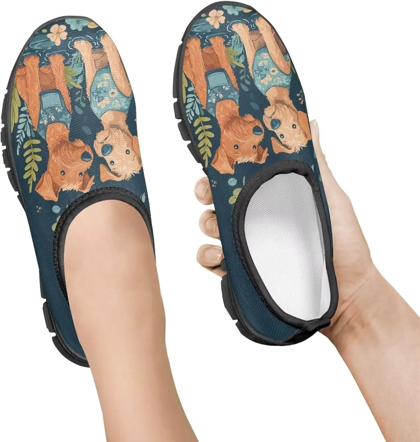 Big Kids Art Pattern Cute Casual Loafers Slip On Mesh Walking Shoes Comfortable Lightweight Kids Outdoor Travel Shoes for Boy Girl US Size 11-15