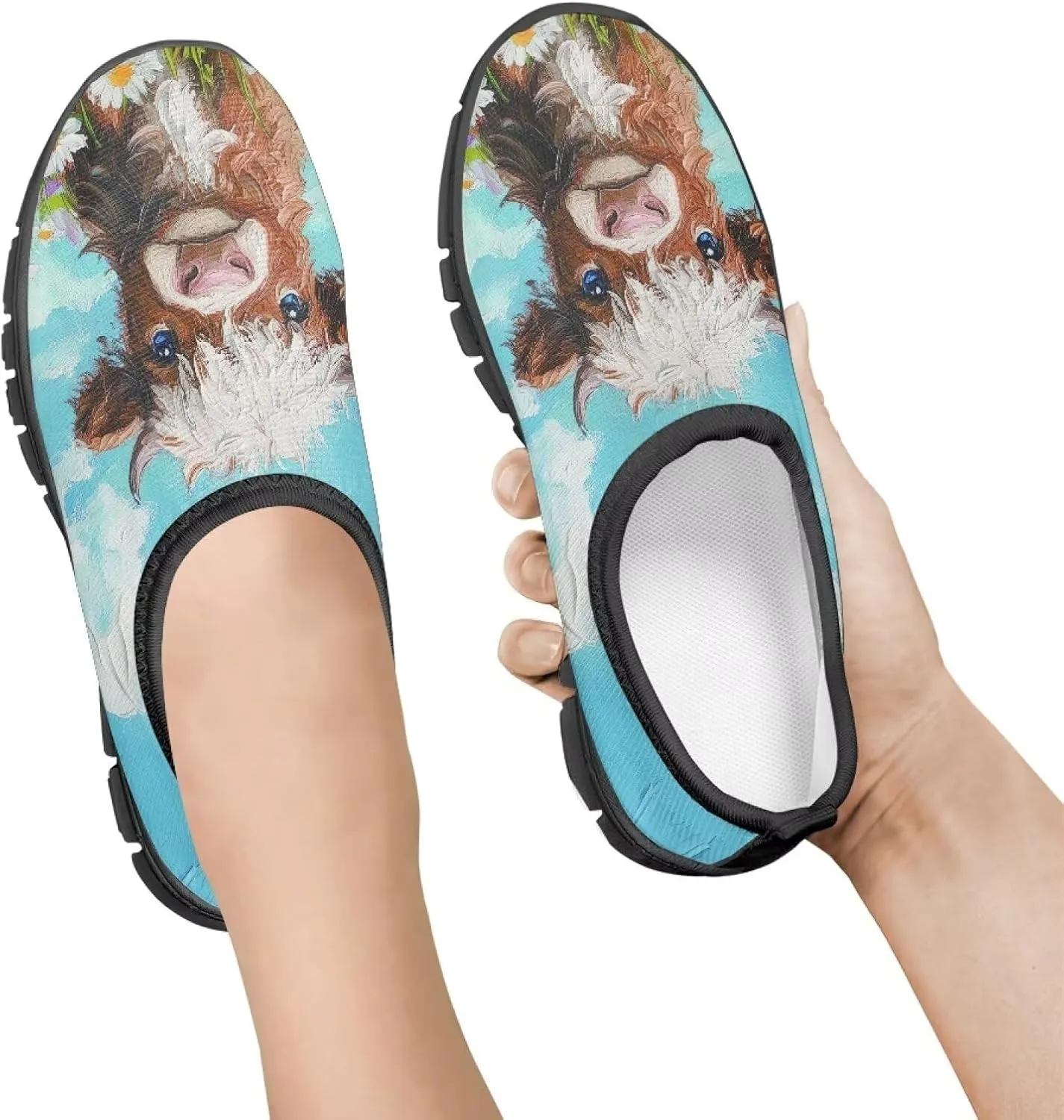 Big Kids Art Pattern Cute Casual Loafers Slip On Mesh Walking Shoes Comfortable Lightweight Kids Outdoor Travel Shoes for Boy Girl US Size 11-15
