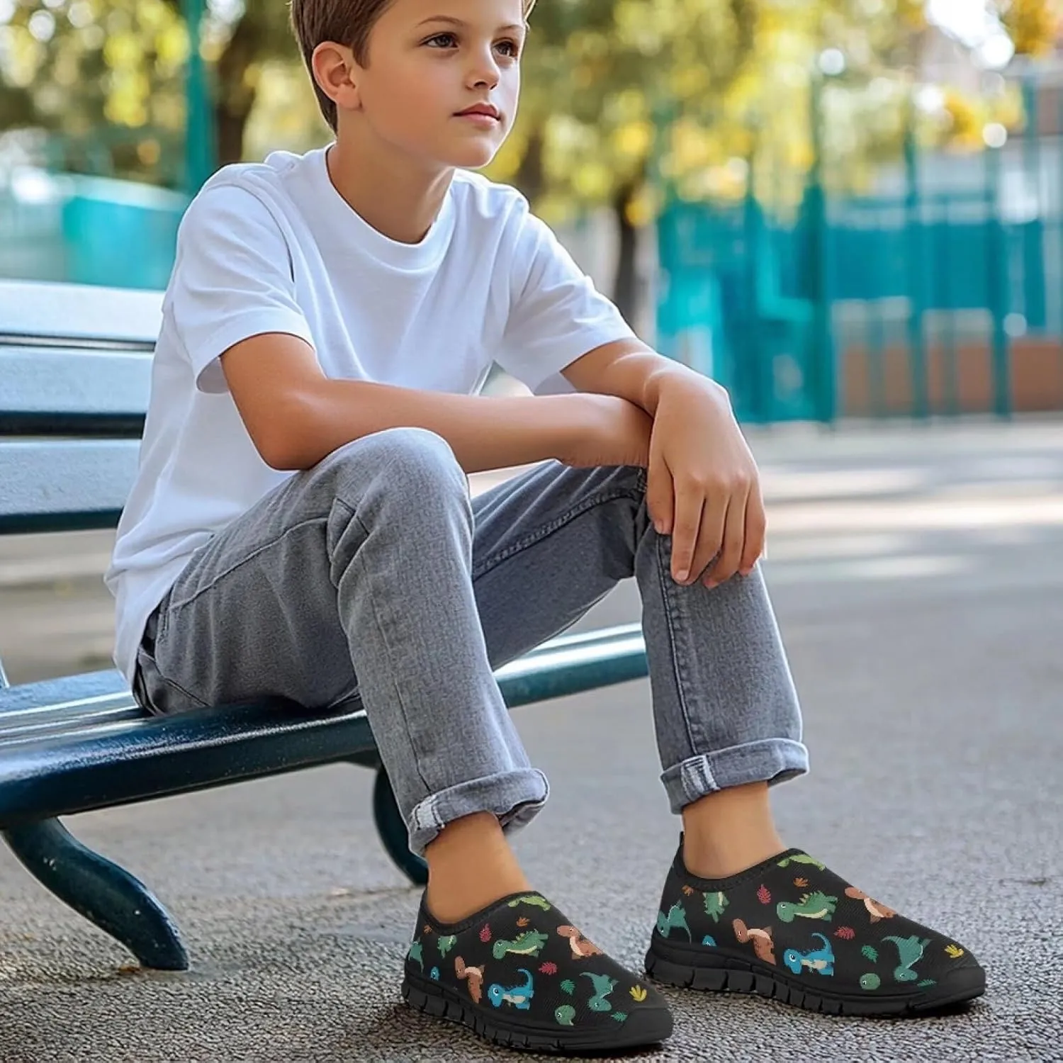 Big Kids Cute Slip-On Walking Sneakers Casual Tennis Loafers Shoes Breathable Workout Sneakers Lightweight Travel Shoes US Size 11-15