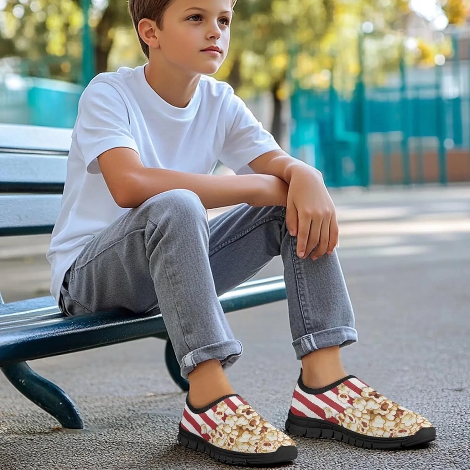 Big Kids Cute Slip-On Walking Sneakers Casual Tennis Loafers Shoes Breathable Workout Sneakers Lightweight Travel Shoes US Size 11-15