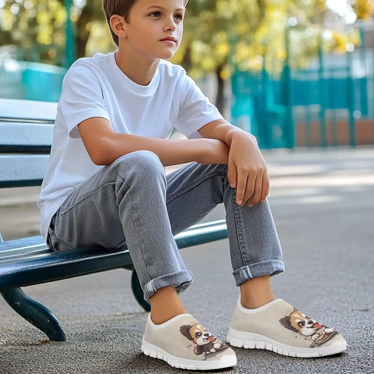 Big Kids Girls Slip on Shoes Size 11.5-4 for Casual Gym Low Top Design