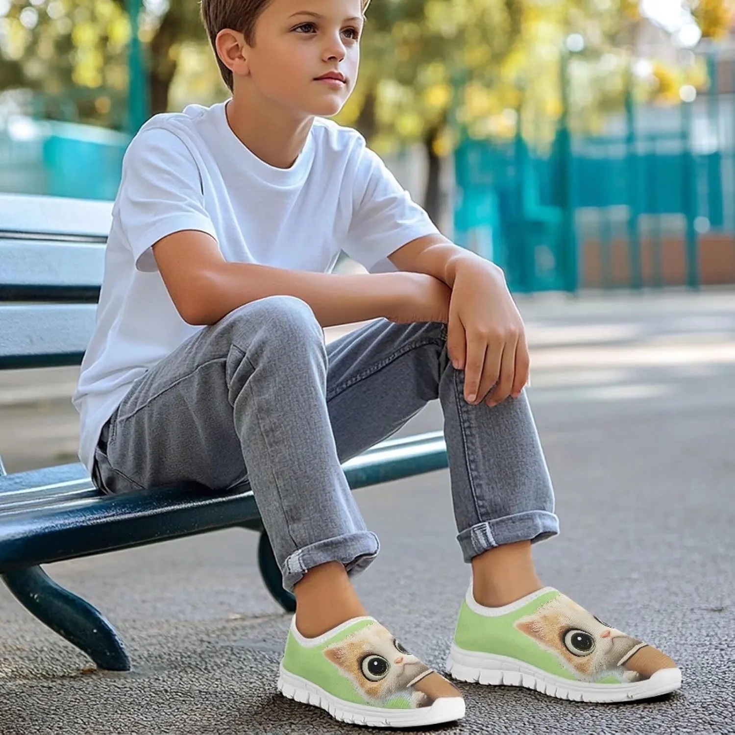 Big Kids Slip-On Walking Sneakers Casual Tennis Loafers Shoes Breathable Workout Sneakers Lightweight Travel Shoes US Size 11-15