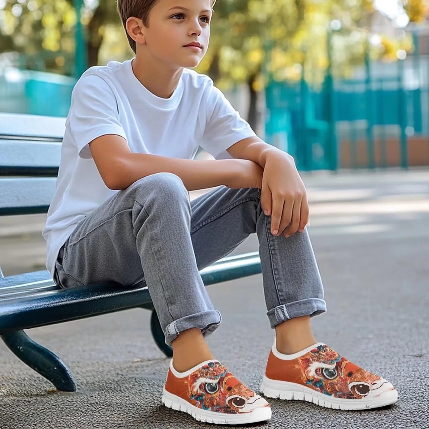 Big Kids Slip-On Walking Sneakers Casual Travel Loafers Tennis Shoes Breathable Workout Sneakers Lightweight Shoes US Size 11-15
