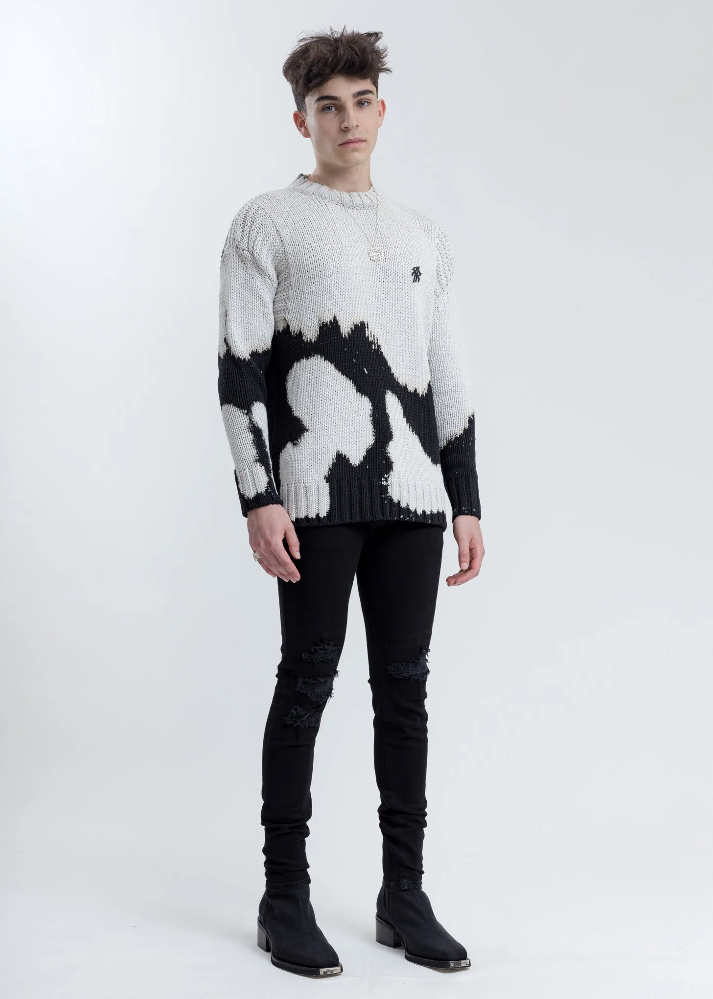 Black And White Loose Knit Sweater