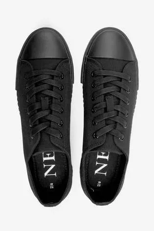 Black Baseball Canvas Lace-Up Trainers