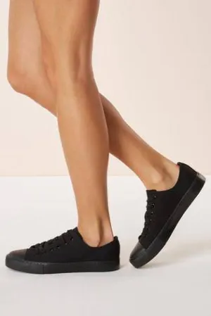 Black Baseball Canvas Lace-Up Trainers