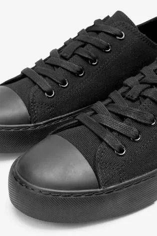 Black Baseball Canvas Lace-Up Trainers
