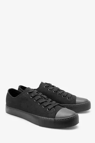 Black Baseball Canvas Lace-Up Trainers