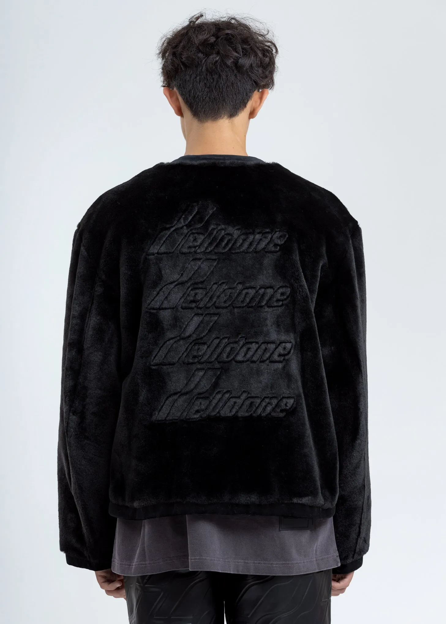 Black Faux Fur Round Neck Jacket