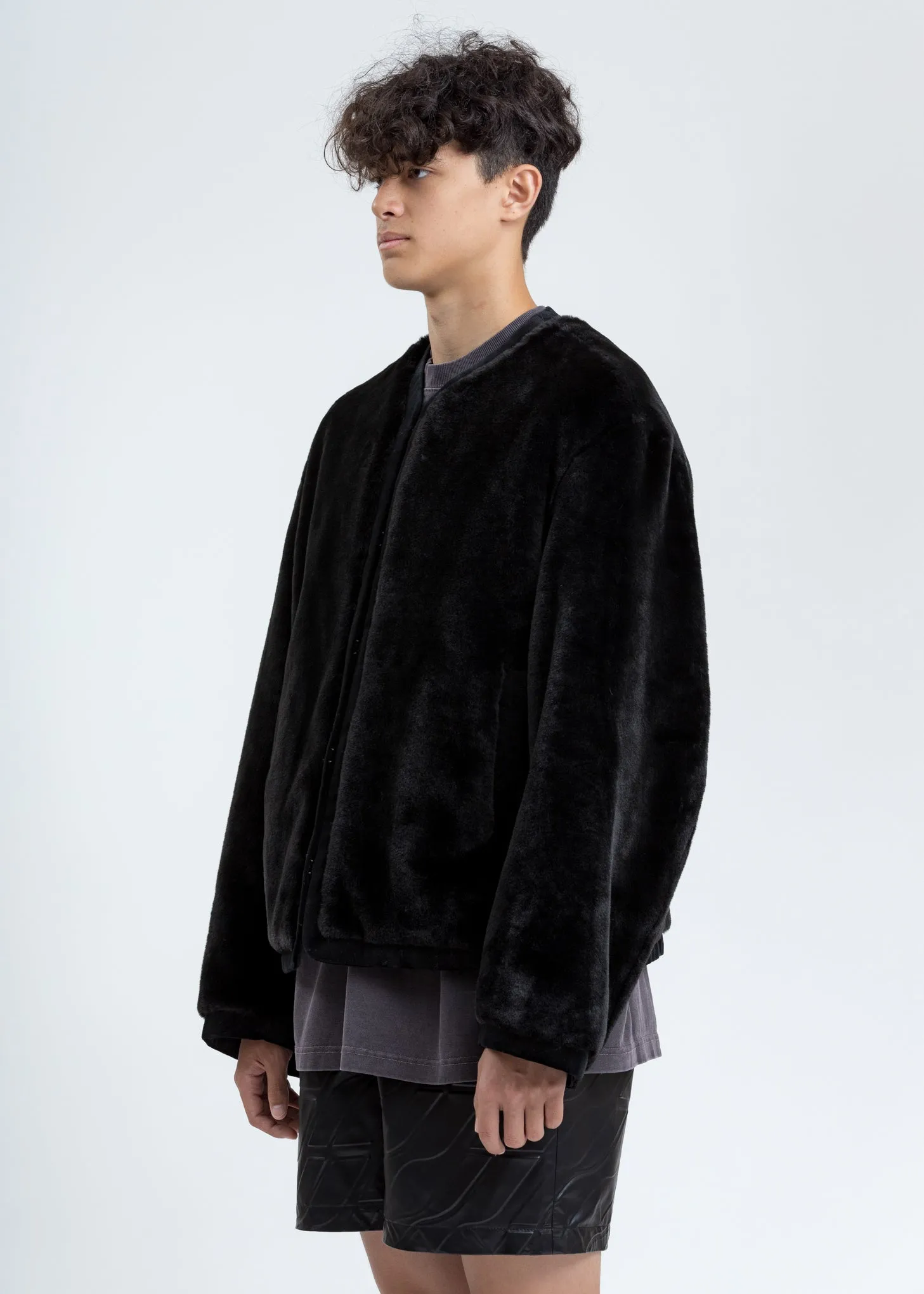 Black Faux Fur Round Neck Jacket