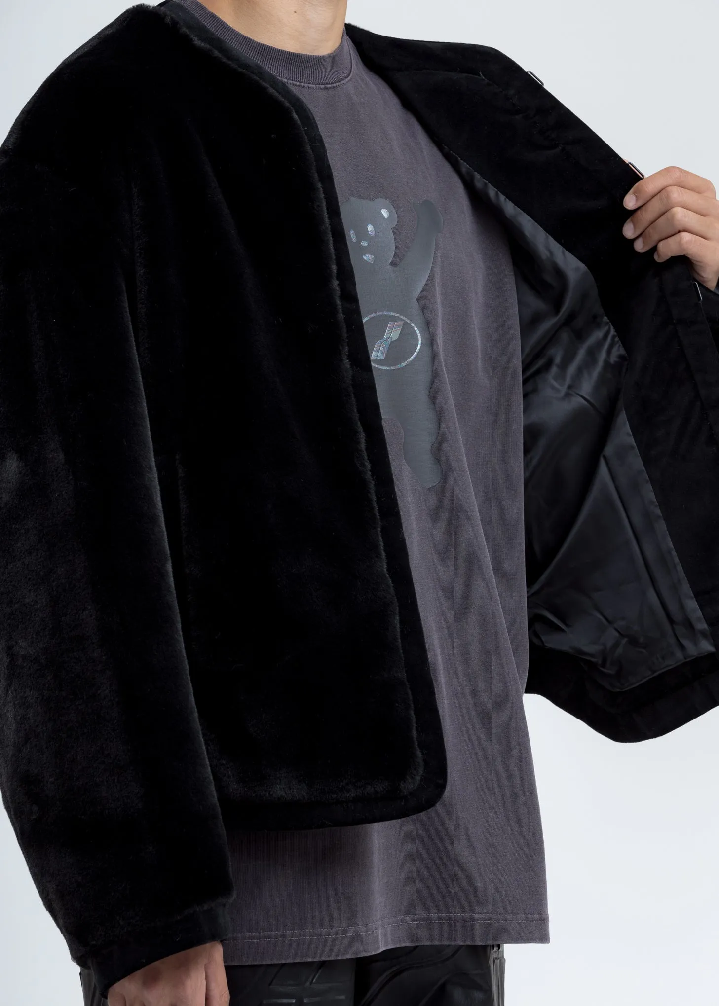 Black Faux Fur Round Neck Jacket
