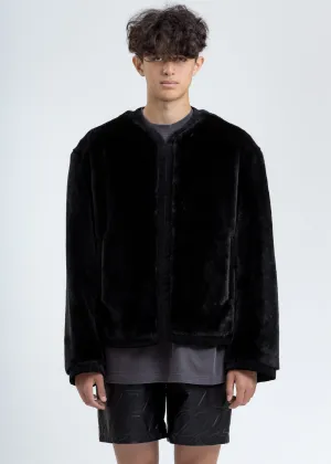 Black Faux Fur Round Neck Jacket