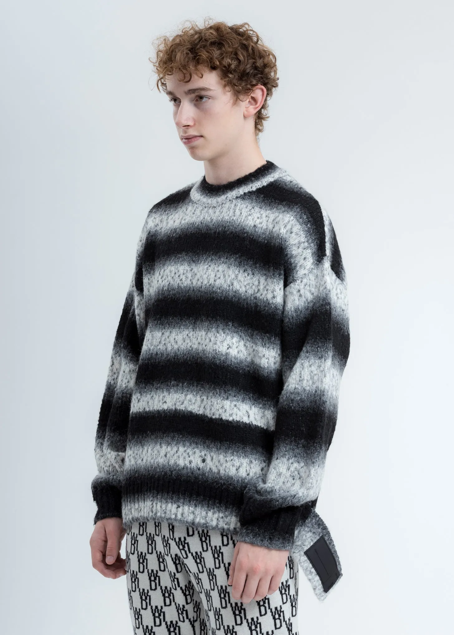 Black Gradation Stripe Knit Sweater