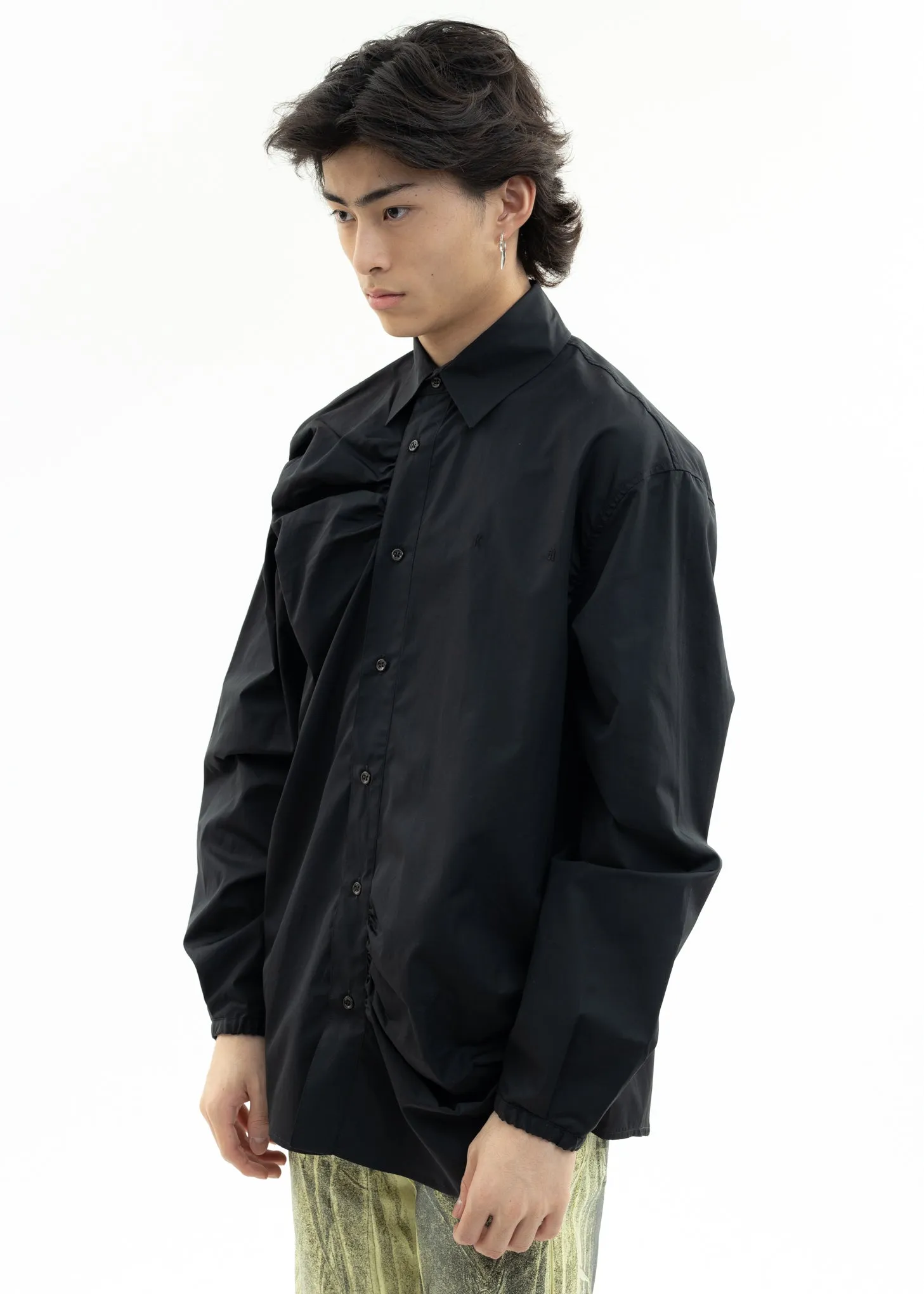 Black Shirt With Shirring Detail
