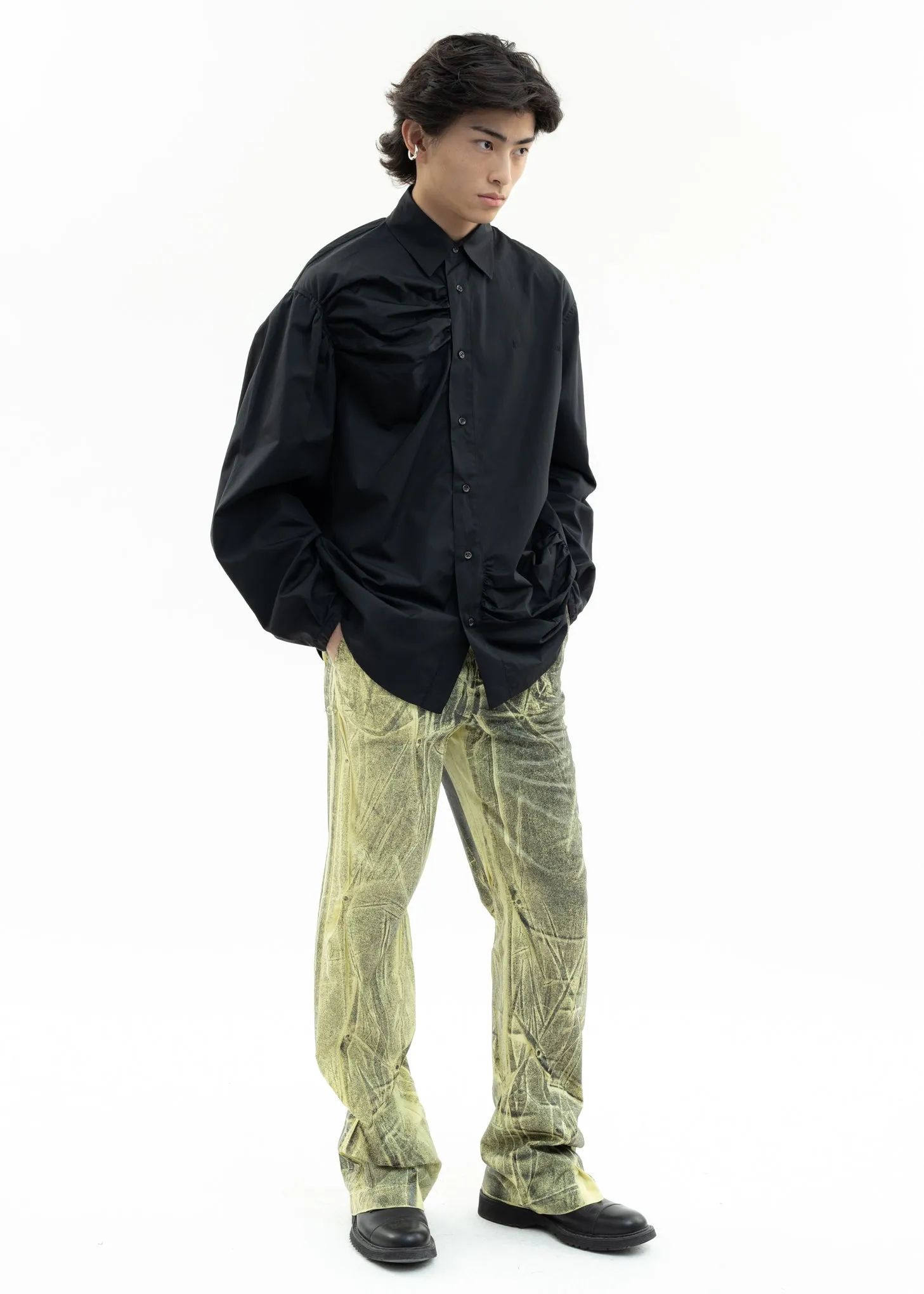 Black Shirt With Shirring Detail