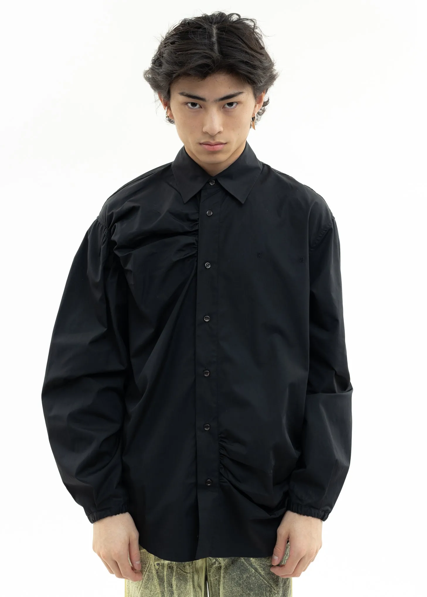 Black Shirt With Shirring Detail