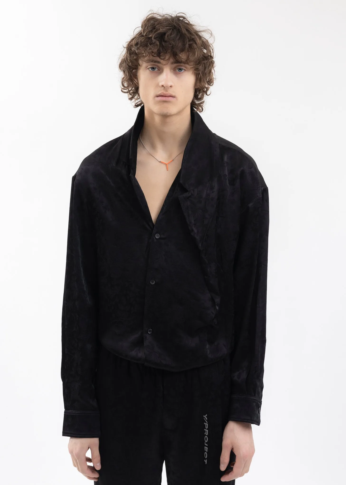 BLACK TWISTED LAPEL SHIRT
