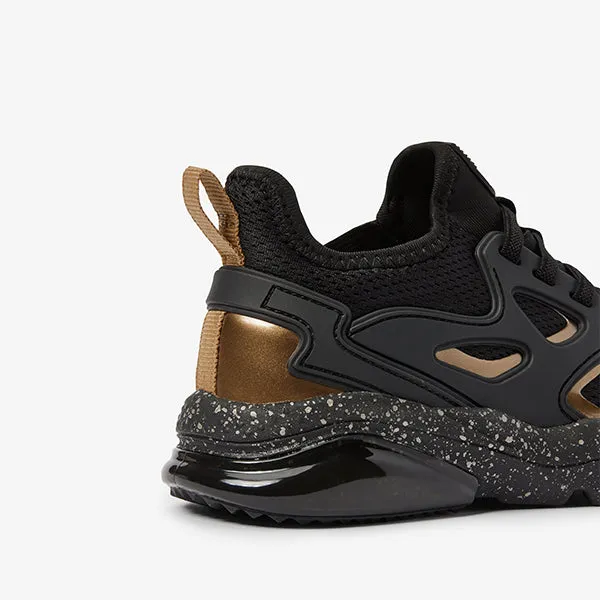 Black/Gold Fusion Elastic Lace Trainers (Older Boys