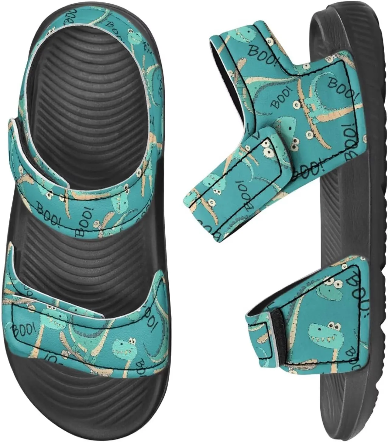 Boys' Fashion Sandals with Cool Print, Non-slip, Hook and Loop Design, for Beach, Park, Water Activities