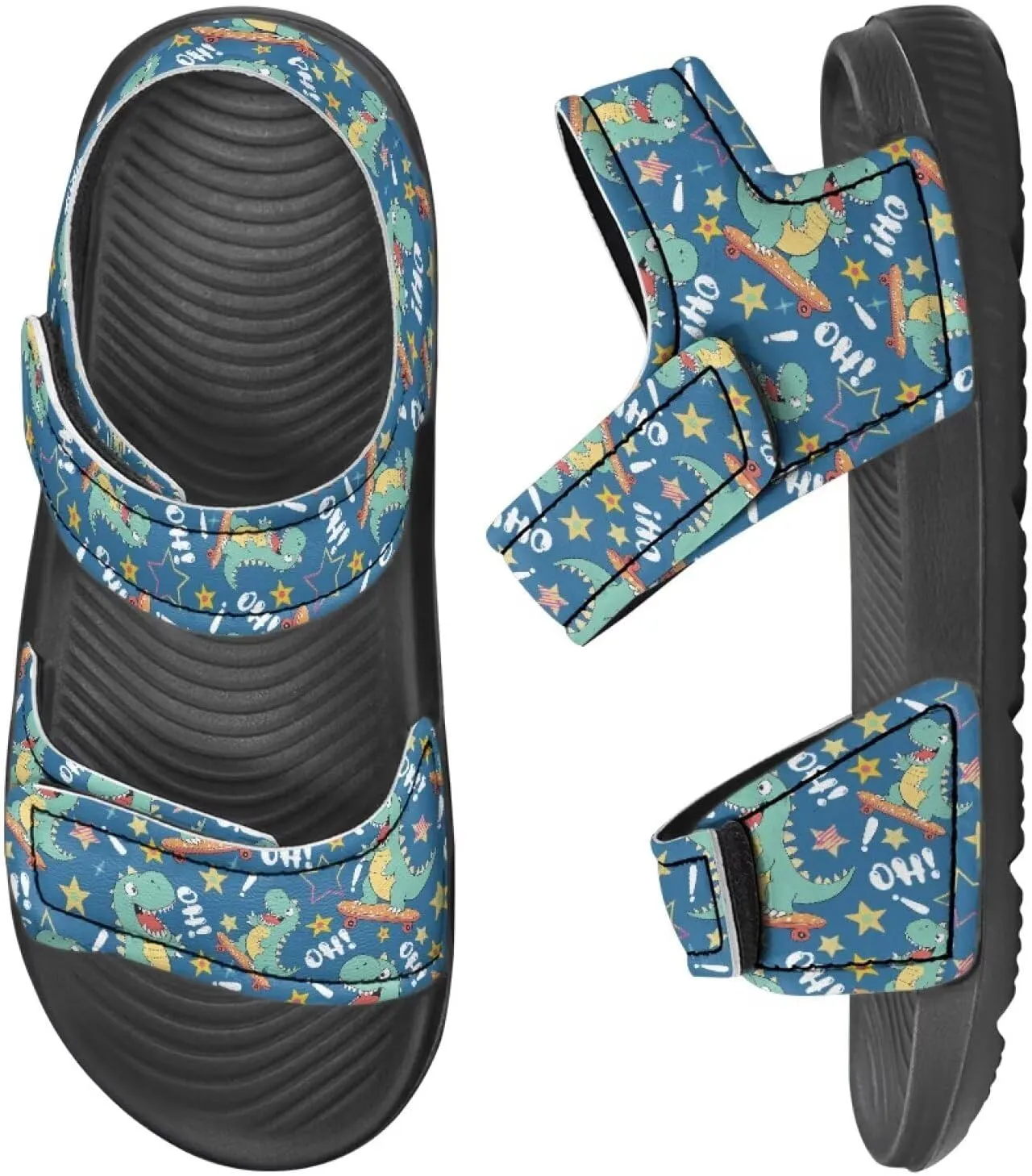 Boys' Fashion Sandals with Cool Print, Non-slip, Hook and Loop Design, for Beach, Park, Water Activities