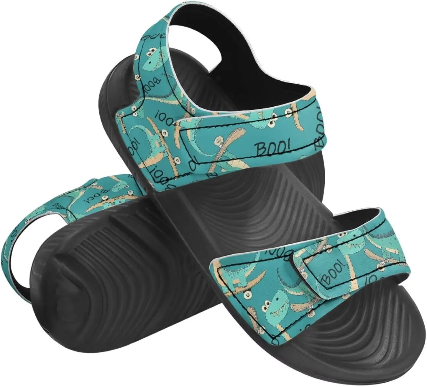 Boys' Fashion Sandals with Cool Print, Non-slip, Hook and Loop Design, for Beach, Park, Water Activities