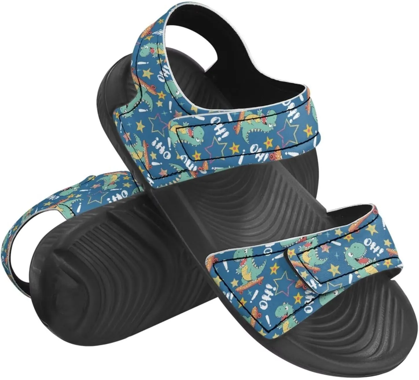 Boys' Fashion Sandals with Cool Print, Non-slip, Hook and Loop Design, for Beach, Park, Water Activities