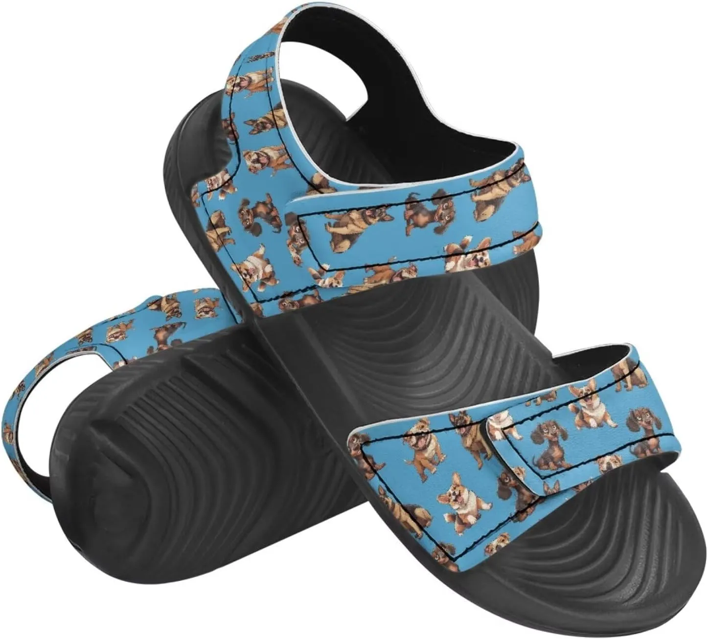 Boys' Fashion Sandals with Cool Print, Non-slip, Hook and Loop Design, for Beach, Park, Water Activities