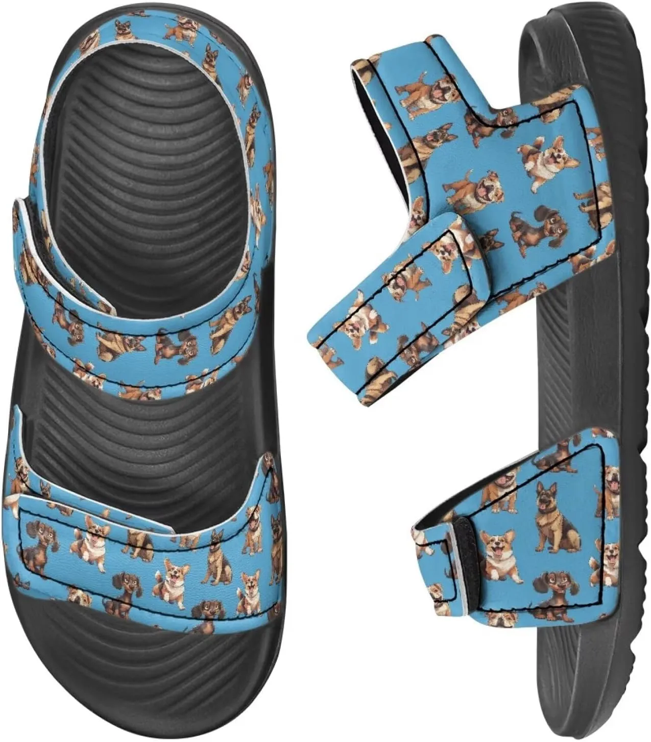 Boys' Fashion Sandals with Cool Print, Non-slip, Hook and Loop Design, for Beach, Park, Water Activities