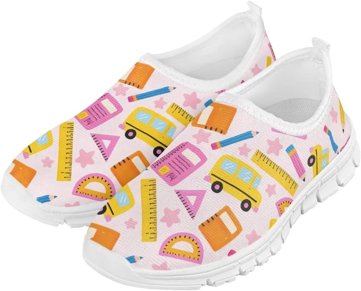 Boys Girls Slip Ons Flat Lightweight Sneakers Walking Casual Loafers Comfortable Art Painted Travel Outdoor Shoes for Big Kids US Size 11-15