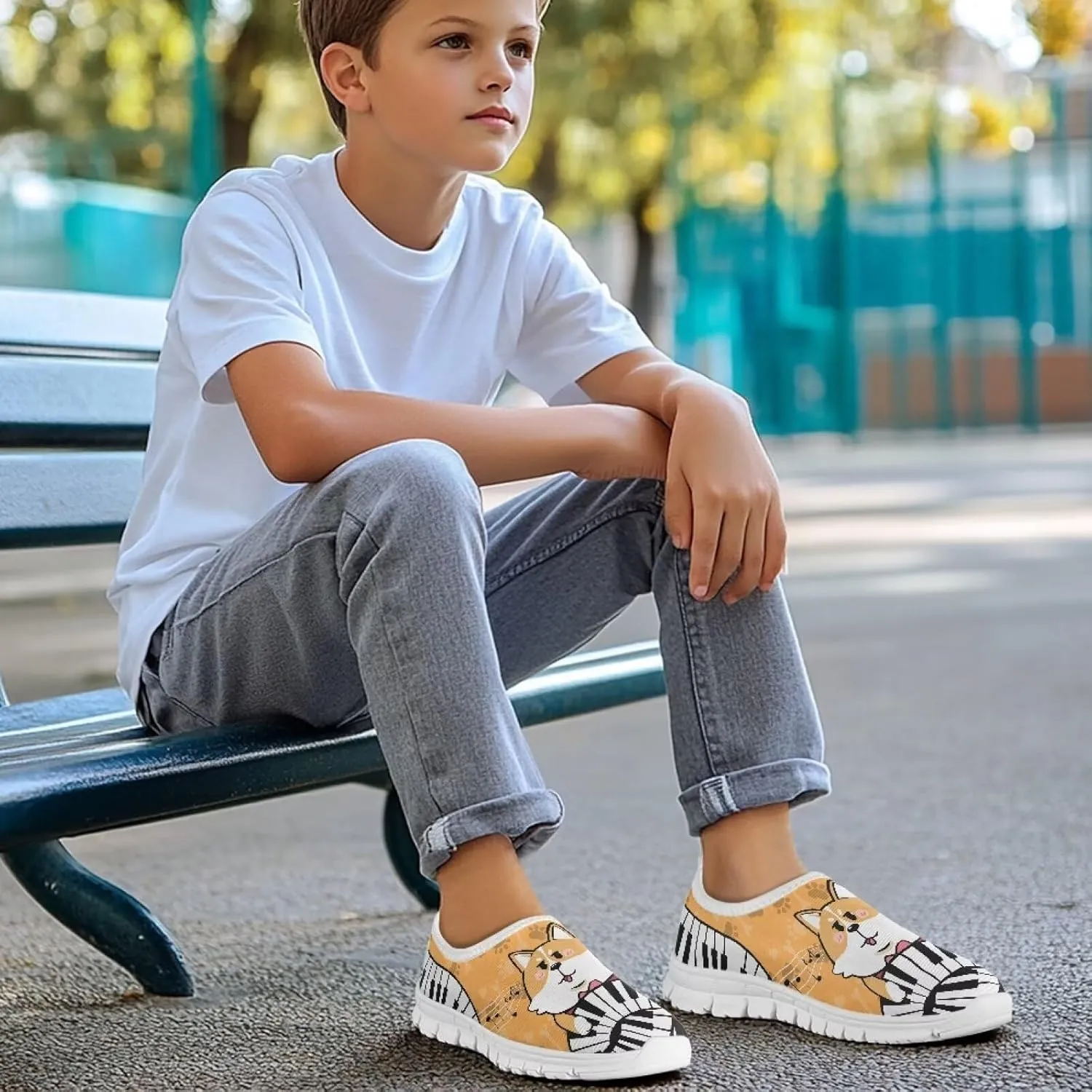 Boys Girls Slip Ons Flat Lightweight Sneakers Walking Casual Loafers Comfortable Art Painted Travel Outdoor Shoes for Big Kids US Size 11-15