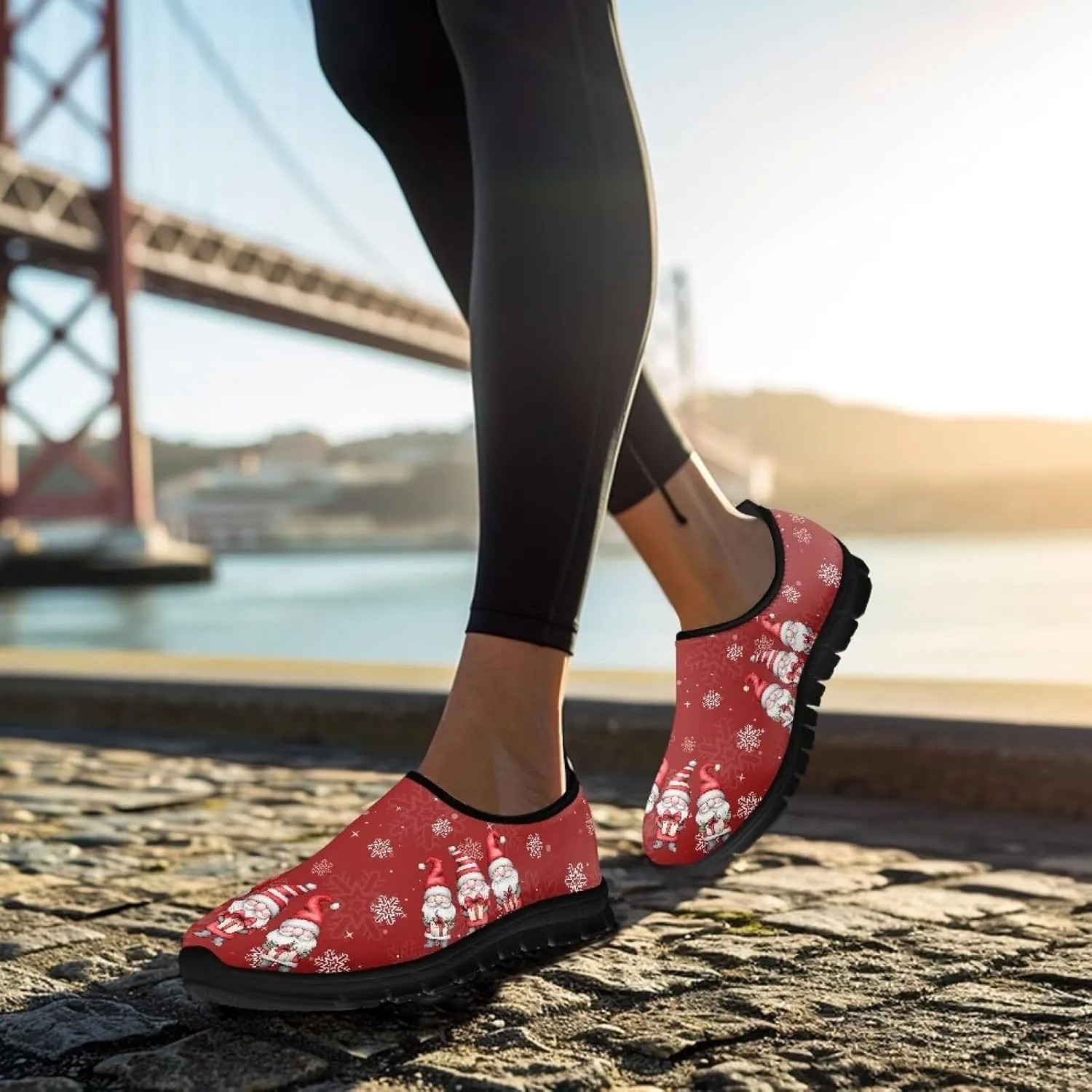 Christmas Sneakers for Women Casual Comfortable Lightweight Low-Top Slip-On Sneakers Breathable Outdoor Sport Walking Shoes for Teen Girls US 5.5-11.5