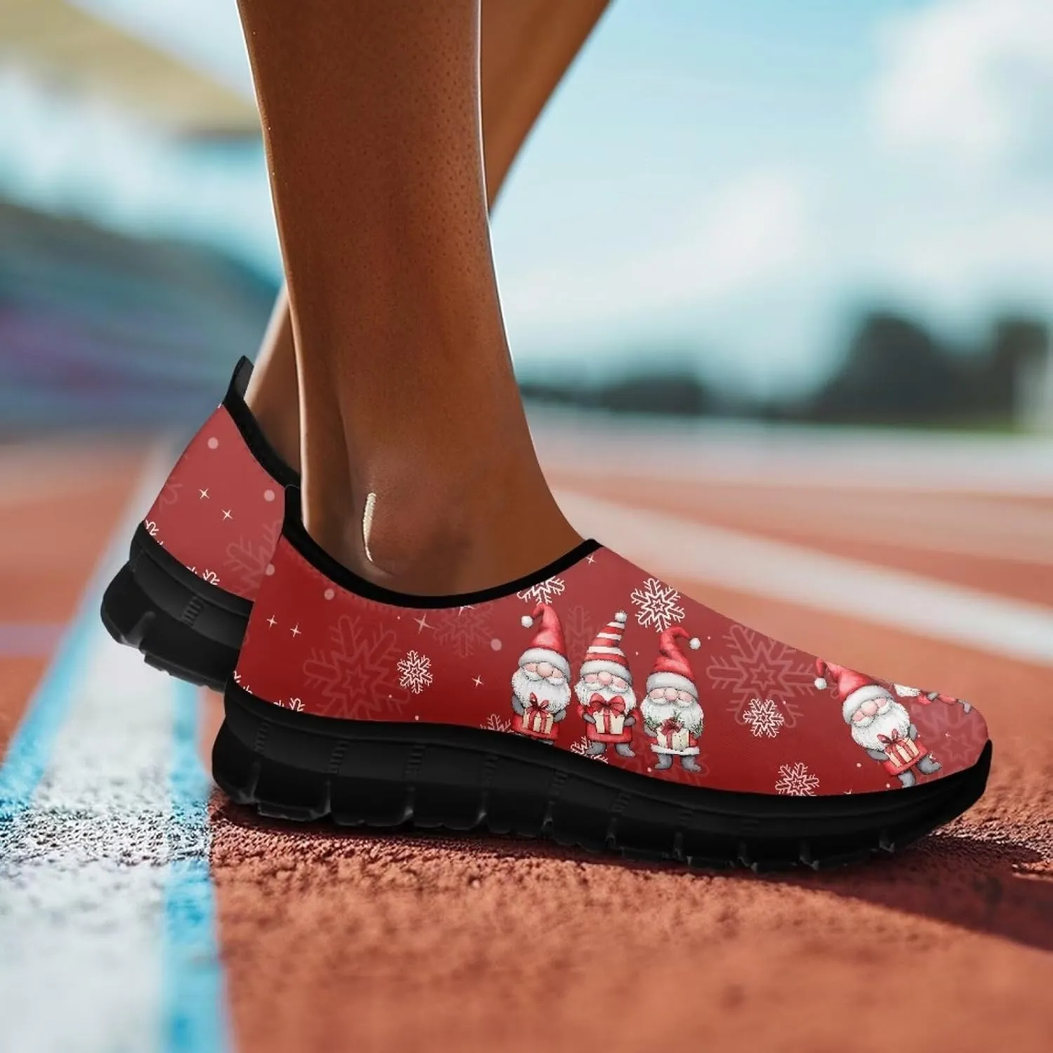 Christmas Sneakers for Women Casual Comfortable Lightweight Low-Top Slip-On Sneakers Breathable Outdoor Sport Walking Shoes for Teen Girls US 5.5-11.5