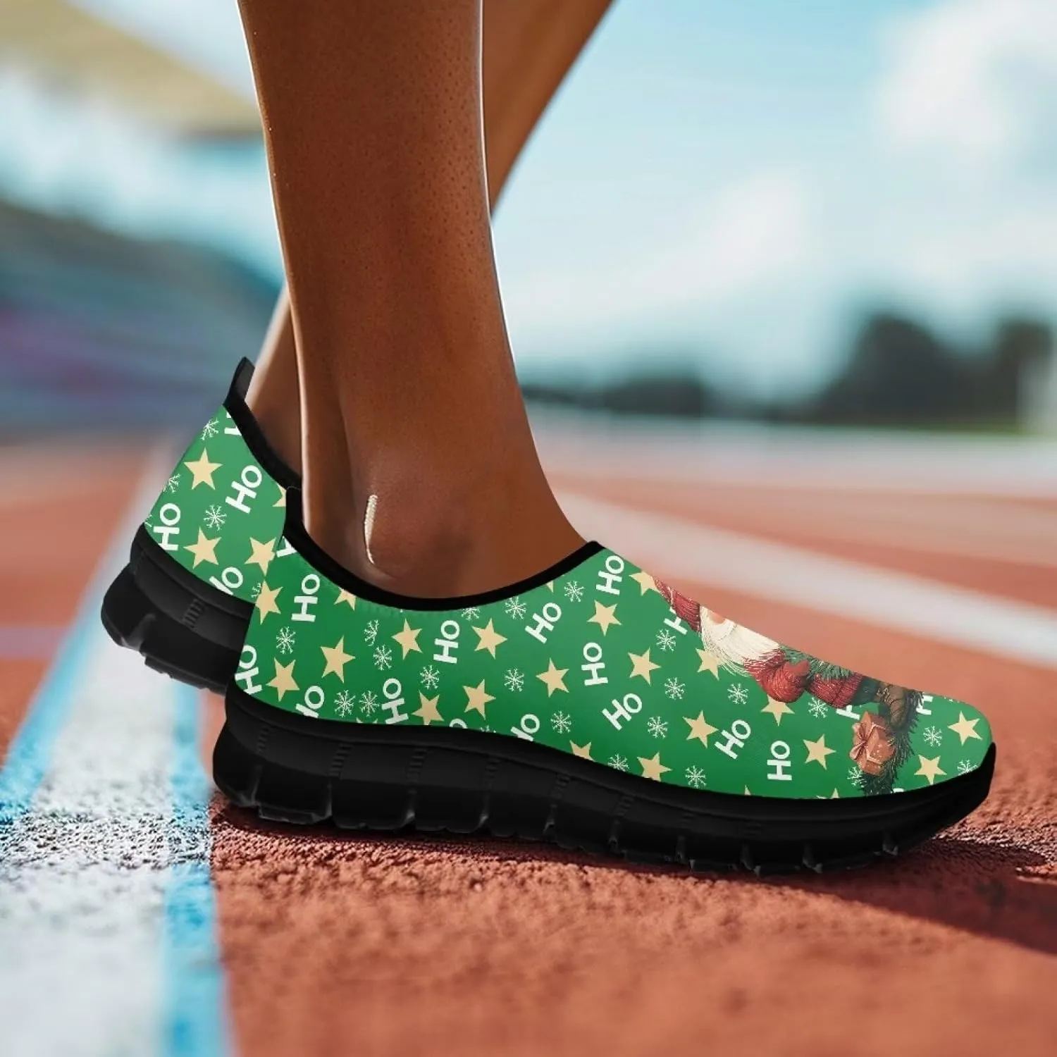 Christmas Sneakers for Women Casual Comfortable Lightweight Low-Top Slip-On Sneakers Breathable Outdoor Sport Walking Shoes for Teen Girls US 5.5-11.5