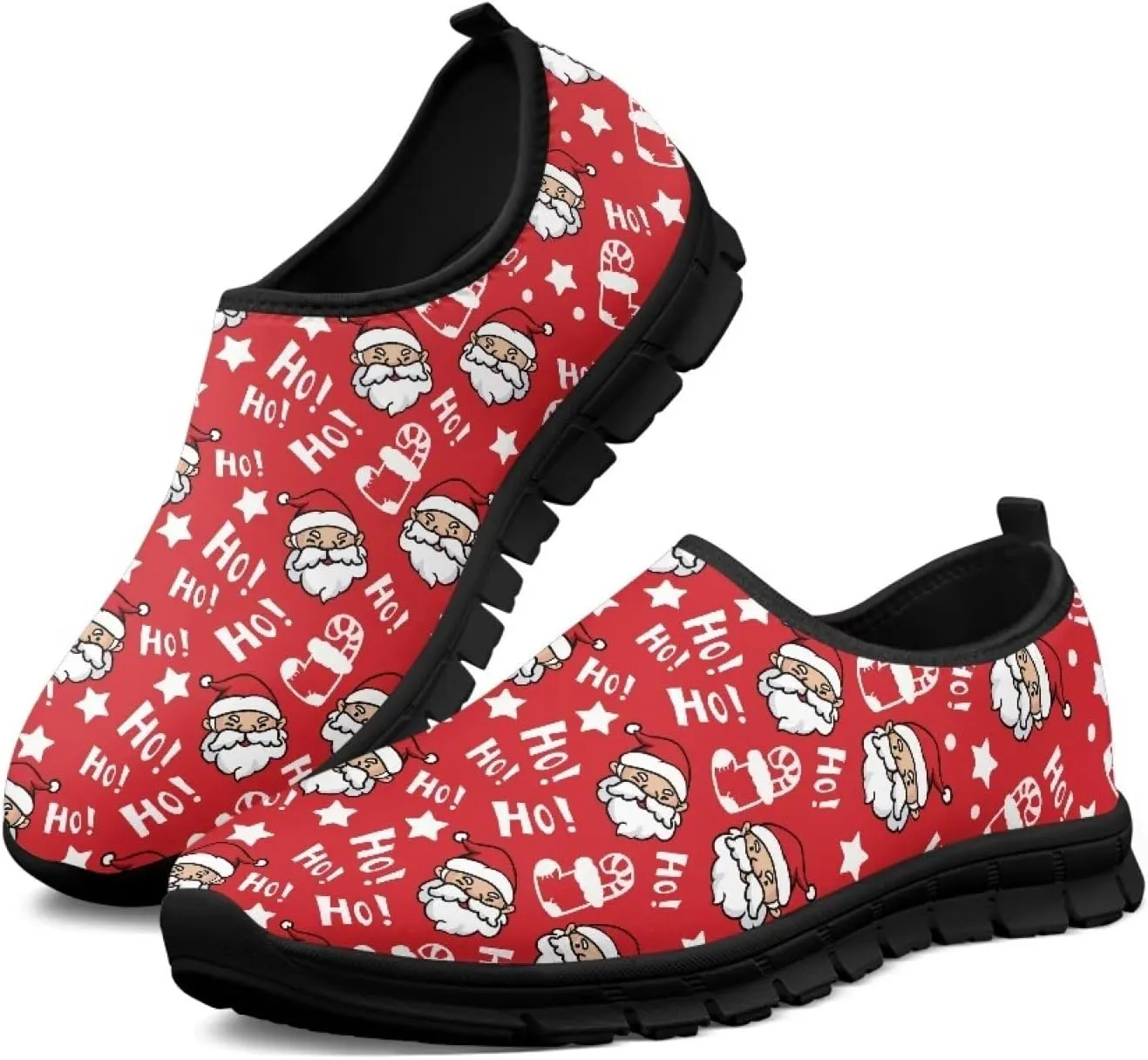 Christmas Sneakers for Women Casual Slip On Cozy Low Top Sneakers Lightweight Non-Slip Holiday Walking Shoes for Teen Girls US 5.5-11.5