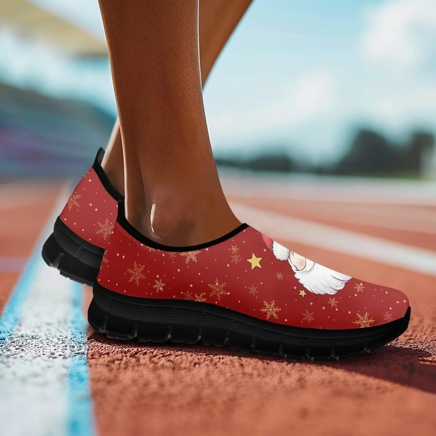 Christmas Sneakers for Women Casual Slip On Cozy Low Top Sneakers Lightweight Non-Slip Holiday Walking Shoes for Teen Girls US 5.5-11.5