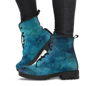 Combat Boots - Rugged Look Blue Mandala Boots | Custom Shoes, Cool Shoes, Vegan Shoes, Mandala Art, Vegan Leather, Hippie Boots