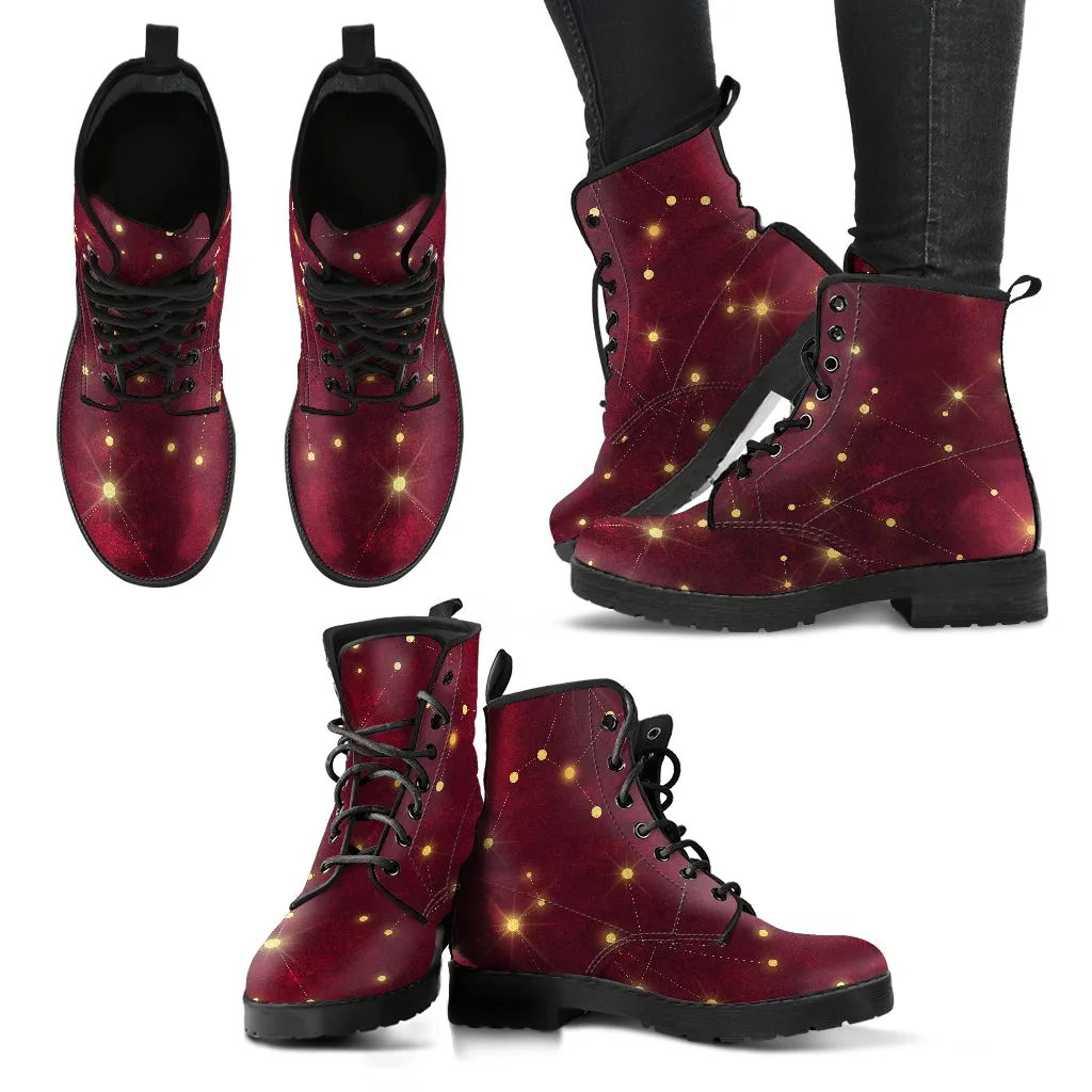 Combat Boots-Rugged Look Distressed Red Galaxy 103, Custom Shoes, Hippie Boots, Lace Up Boots, 90s Boots, Red Boots, Red Shoes