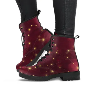 Combat Boots-Rugged Look Distressed Red Galaxy 103, Custom Shoes, Hippie Boots, Lace Up Boots, 90s Boots, Red Boots, Red Shoes